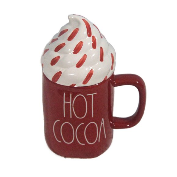 Rae Dunn Ceramic Red and White HOT COCOA Mug with Whipped Cream Topper - Picture 1 of 4